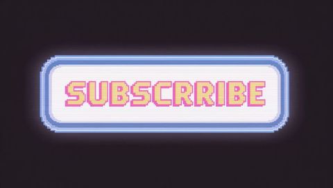 Pixel-art subscribe button with neon glow and scanlines — retro 8-bit ui element