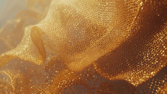 Gold Metallic Mesh Fabric with Shimmering Highlights