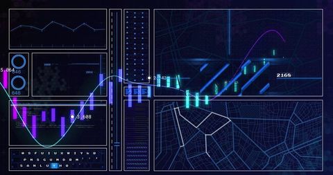 Futuristic Digital Data Dashboard with Charts and Gauges