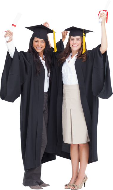 Two Happy Female Graduates Celebrating with Diplomas under Transparent Background - Download Free Stock Videos Pikwizard.com