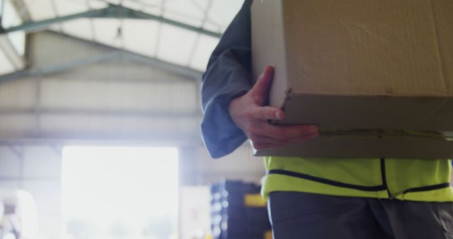 Warehouse Worker Carrying Cardboard Box in Shipping Area - Download Free Stock Images Pikwizard.com