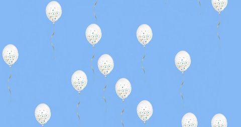 White Balloons with Confetti on Blue Background