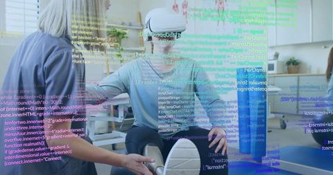 Physical therapist assisting patient in modern rehabilitation clinic