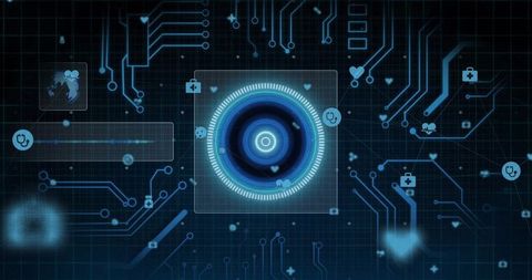 Futuristic Digital Interface with Glowing Medical Icons