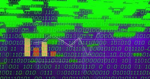 Abstract digital dashboard with binary code and graphs