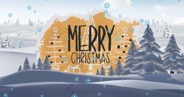 Merry Christmas Text Over Snowy Winter Forest Landscape - Download Free Stock Images Pikwizard.com