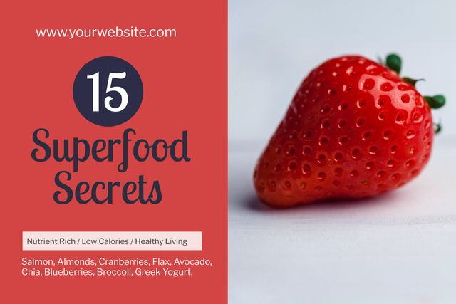 Healthy Eating Promotion with Superfood Secrets and Fresh Strawberry - Download Free Stock Templates Pikwizard.com