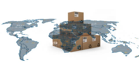 Global Shipping Concept with World Map Overlay on Boxes