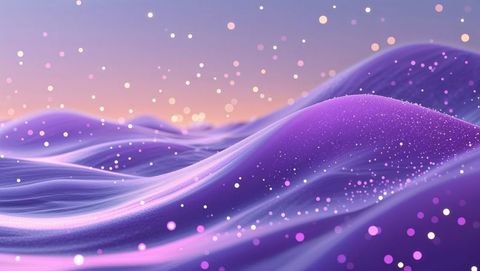 Glowing particles on luminous dreamlike digital waves