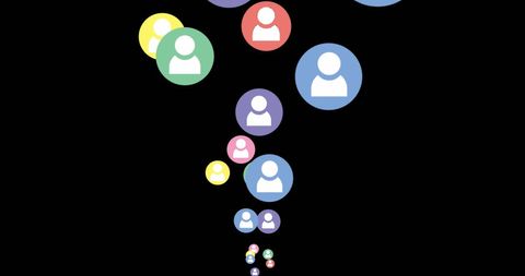 Colorful circles with profile icons on black background