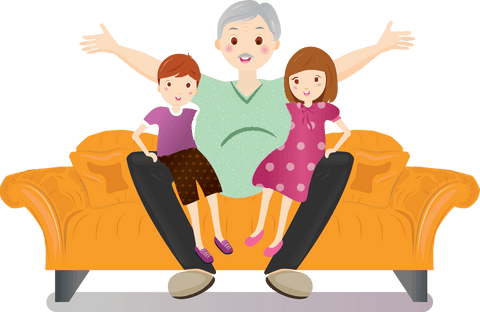 Grandfather Enjoying Time with Grandchildren on Transparent Background