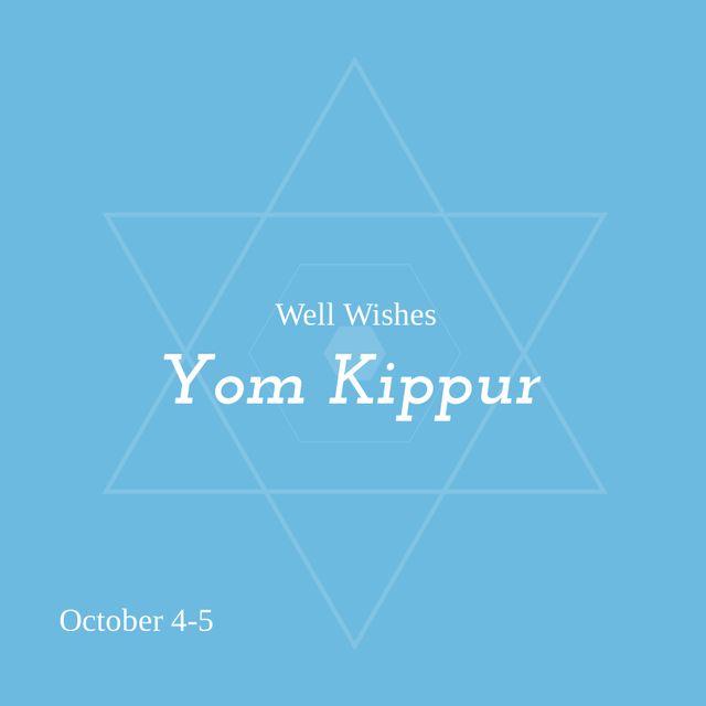 Image of well wishes yom kippus over blue background with star. Religion, tradition, judaism and celebration concept.