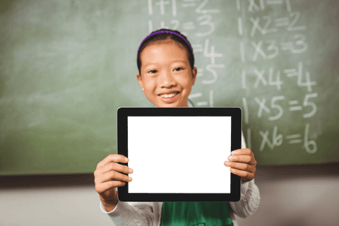 smiling girl holding transparent tablet in classroom - Download Free Stock Videos Pikwizard.com