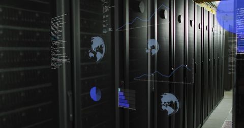 Data Center Server Room with Digital Interface Overlay - Download Free Stock Images Pikwizard.com