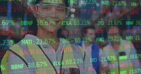 Financial Data Overlaying Woman in Warehouse, Concept of Global Shipping - Download Free Stock Images Pikwizard.com
