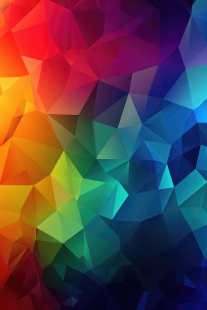 This digital background featuring a rainbow-colored low poly geometric pattern is perfect for use in web design, graphic design, and digital art projects. Its vibrant and modern aesthetics make it suitable for app backgrounds, presentation slides, social media covers, and branding materials.