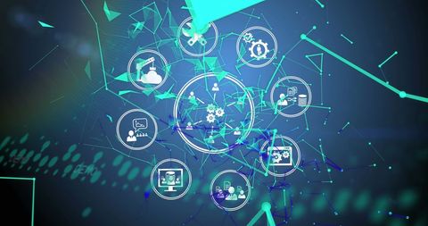 Digital Interface with Data Processing Icons on Blue Background - Download Free Stock Images Pikwizard.com