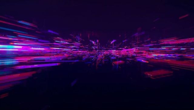 Glowing Neon Light Clusters in Futuristic Cyber Tunnel