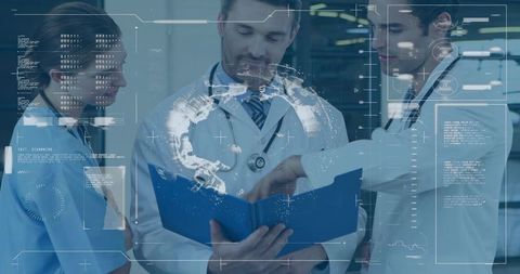 Medical Team Analyzing Patient Data with Futuristic Technology