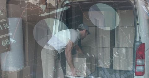 Delivery Man Load Van Overlaid with Financial Data Charts - Download Free Stock Images Pikwizard.com
