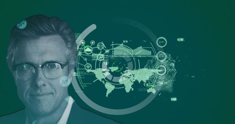 Businessman analyzing advanced data analytics interface