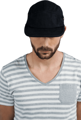 Serious Caucasian Man Wearing Black Cap on Transparent Background