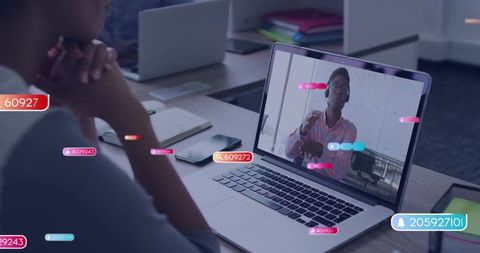 Remote training and virtual collaboration with webinar presenter on laptop and live overlays