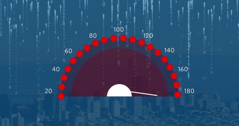 Digital Speedometer Overlooking City with Binary Code Display - Download Free Stock Images Pikwizard.com