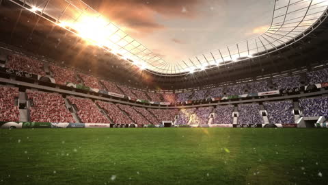 Sunlit Stadium with Full Crowd and Green Field Excitement