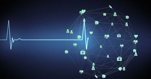 Medical Technology Concept with Heart Monitor and Global Icons - Download Free Stock Images Pikwizard.com