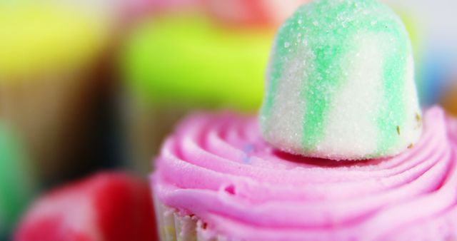 Colorful Cupcake with Pink Icing and Green Sugar Candy - Download Free Stock Images Pikwizard.com