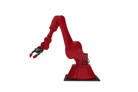 Red robotic arm on transparent background vector