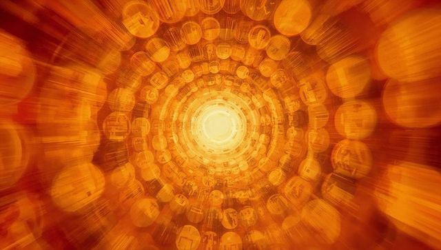 Vibrant Tunnel of Light with Circular Pattern Radiating Energy