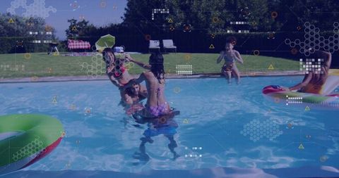 Vibrant Summer Fun in Backyard Pool with Friends