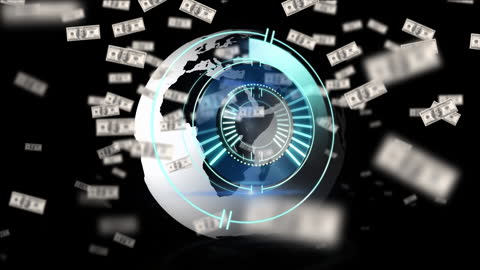 Digital World Finance with Animated Globe and Floating Banknotes