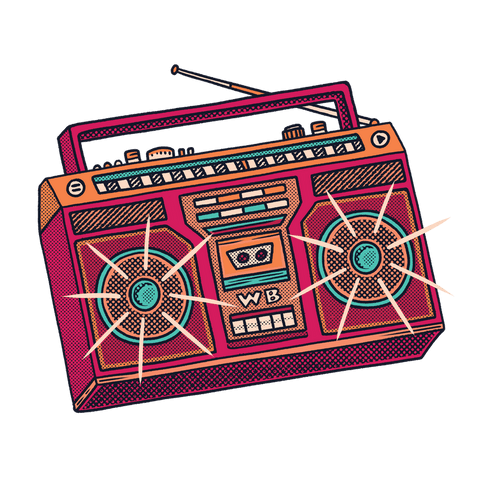 Transparent Background Retro Boombox with Bright Colors