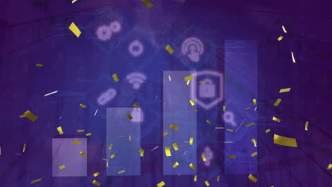 Digital Data Analytics with Golden Confetti Effect