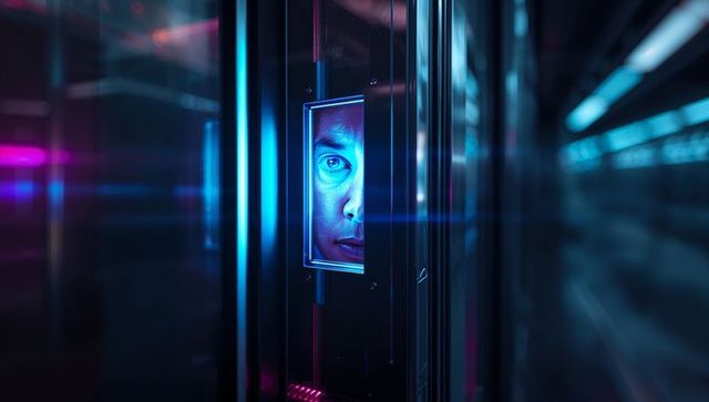 Biometric Panel with Face Projection in Futuristic Data Center