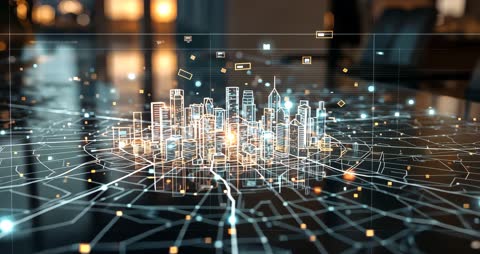 Futuristic AI-Generated 3D City Model with Glowing Data Nodes