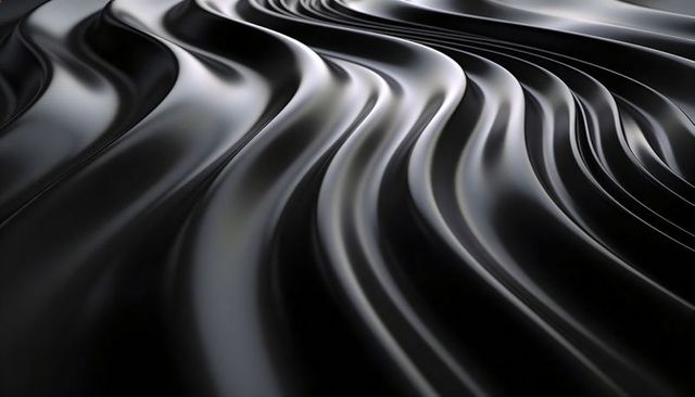 Glossy Black Metallic Waves with Smooth Undulating Ridges for Luxury Tech Design