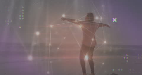 Woman at Beach Embraces Connectivity Network Visualization