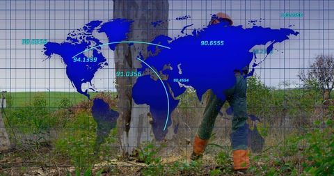 Global Data Integration Overlays Lumberjack in Digital Interface Concept