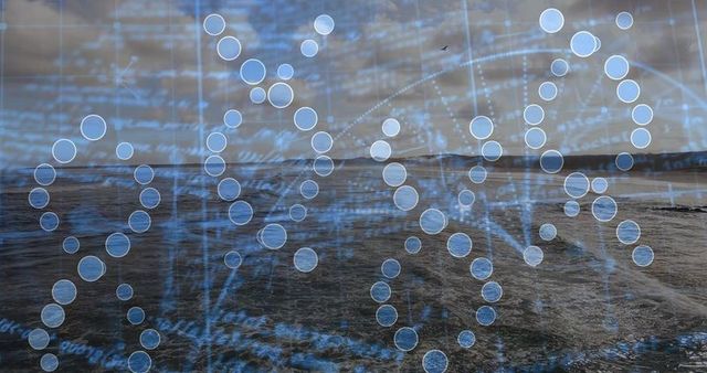 Futuristic dna helix over sea representing biotech