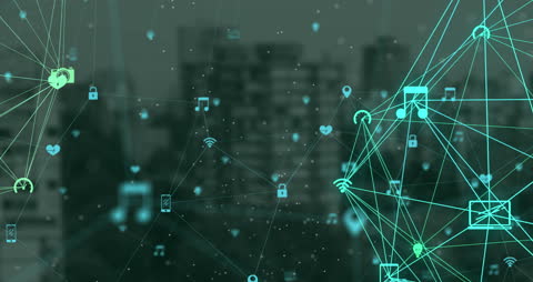 Global Digital Network Connections with Technology Icons