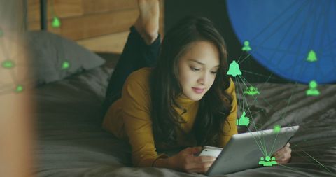 Young Woman Engaging with Social Media on Tablet