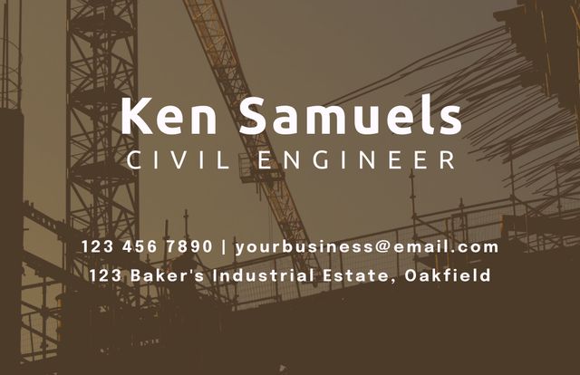 Professional Engineer Business Card with Construction Background - Download Free Stock Templates Pikwizard.com