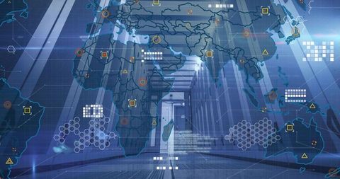 Projecting Global Network Visualization Over Data Center Aisle with Server Racks and HUD