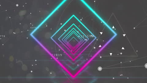 Futuristic Digital Network with Neon Geometric Shapes