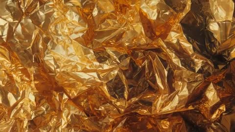 Shimmering Gold Foil Motion: Crumpling Metallic Surface Reflecting Warm Studio Light