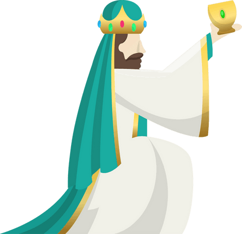 Regal nobleman holding chalice in reverence on transparent background